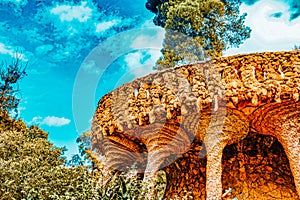 BARCELONA, SPAIN - SEPT 02,2014 :Gorgeous and amazing Park Guel in Barcelona. In 1984 park has been declared UNESCO by the World