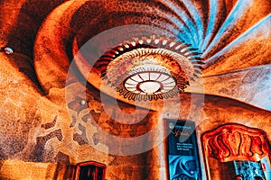 BARCELONA, SPAIN - SEPT  04, 2014: Interior and inner chambers Gaudi`s  creation-house Casa Batlo. The building that is now Casa