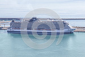 MSC Seashore cruise ship in the Barcelona Cruise Port.