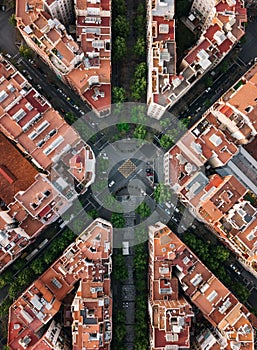 Barcelona street aerial view with beautiful patterns