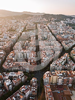 Barcelona street aerial view with beautiful patterns