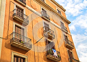 Barcelona streets in historic Las Ramblas quarter photo