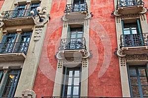 Barcelona streets in historic Las Ramblas quarter photo