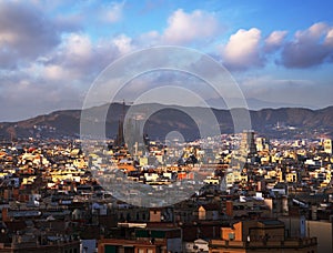 Barcelona in sunset time