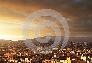 Barcelona in sunset time