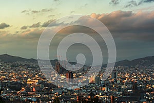 Barcelona in sunset time, Spain