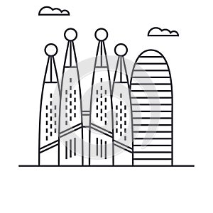 Barcelona vector line icon, sign, illustration on background, editable strokes