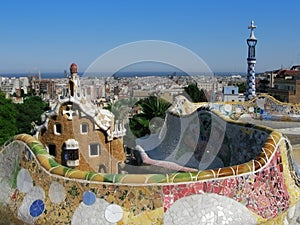 Barcelona view: Park Guell, famous park by Gaudi