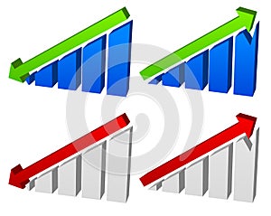 Barchart with arrows. Up down arrows on chart. 2 colors.