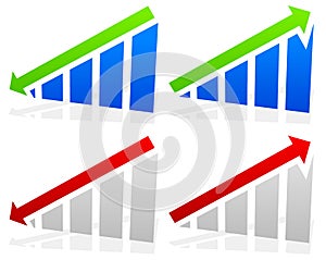 Barchart with arrows. Up down arrows on chart. 2 colors.