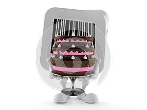 Barcode character holding cake