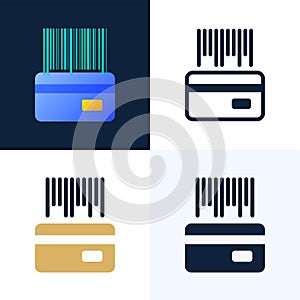 Barcode with a credit card vector stock icon set. The concept of contactless payments in the banking sector. The back side of the