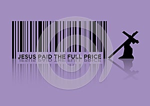 Barcode and Jesus carry a cross