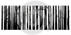 Barcode made from silhouettes of tree trunks on a white background -, concept of Nature depiction