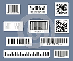 Barcode and QR Code Label Set on Blue Background