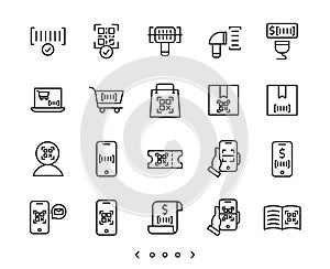 Barcode and QR code scan line icon set