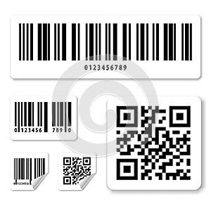 Barcode and QR code scan on white sticker background