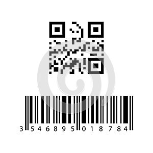 Barcode with qr code. Set of code