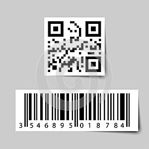 Barcode with qr code. Set of code