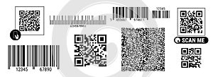 Barcode and QR code set. Flat style vector illustration isolated on white