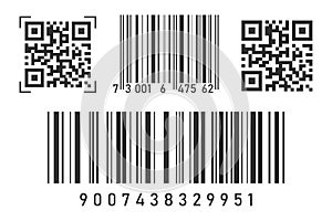 Barcode and qr code set. Realistic design. Isolated vector illustration.