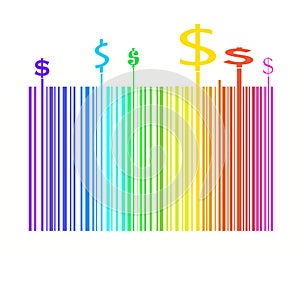 Barcode in rainbow colors with dollar money sign
