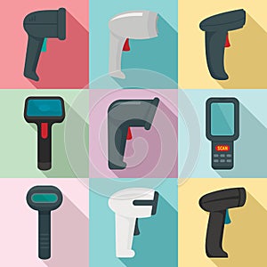 Barcode scanner icons set, flat style