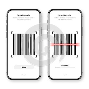 Barcode scanner, reader app for smartphone. Identification tracking code. Serial number, product ID with digital