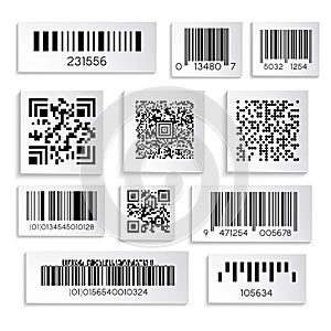 Barcode or serial number isolated icons, qr coding