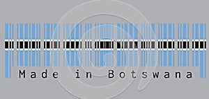 Barcode set the color of Botswana flag, black stripe with a thin white frame on light blue and text: Made in Botswana.