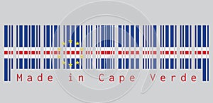 Barcode set the color of Cape Verde flag, blue white and red with the circle of ten star on grey background. photo
