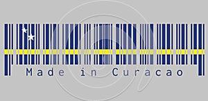 Barcode set the color of Curacao flag, text: Made in Curacao, concept of sale or business.