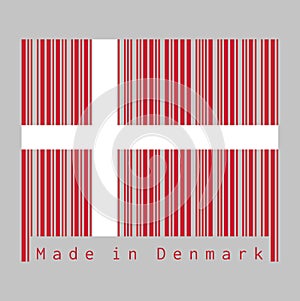 Barcode set the color of Denmark flag, red with a white Scandinavian cross that extends to the edges of the flag. photo
