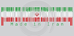 Barcode set the color of Iran flag, green white and red color with National Emblem and the Takbir written in the Kufic script.