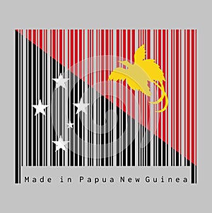 Barcode set the color of Papua New Guinea flag, triangle red with the soaring Raggiana Bird of Paradise and triangle black with