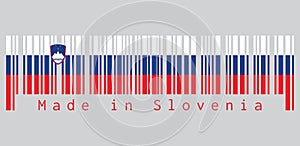 Barcode set the color of Slovenian flag, White blue and red, charged with the Coat of arms at the hoist side.
