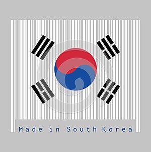 Barcode set the color of South Korea flag, the white color with Taegeuk and black trigrams on black background photo
