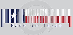 Barcode set the color of Texas flag, blue containing a single centered white star. horizontally white and red color.