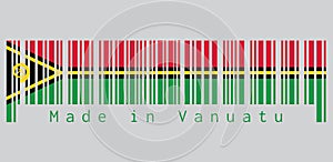 Barcode set the color of Vanuatu flag, text: Made in Vanuatu.