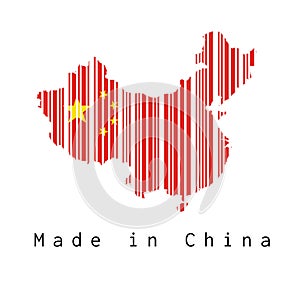 Barcode set the shape to China map outline and the color of China flag on white background with text: Made in China.