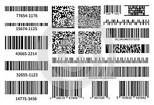 Barcodes collection. Vector code information, QR, store scan codes. Industrial coding information