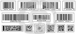 Barcodes set. Machine-readable data representation with parallel lines or rectangles