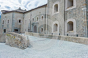 BARD,ITALY/ AOSTA-VALLEY-JUNE 14,2019.Entrance to the fort of Bard impressive military fortress