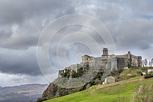 Bardi castle, Parma, Italy, under a dramatic sky