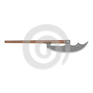 Bardiche Long Poleaxe Weapon Top view. on white. 3D illustration