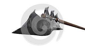 Bardiche Long Poleaxe Weapon Top view. on white. 3D render