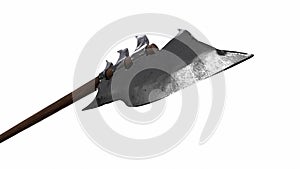 Bardiche Long Poleaxe Weapon Top view. on white. 3D render