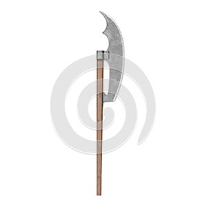 Bardiche Long Poleaxe Weapon on white. 3D illustration