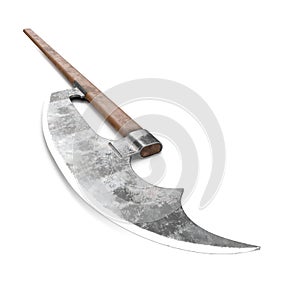 Bardiche Long Poleaxe Weapon on white. 3D illustration