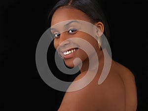 Bare Back Portrait Young African American Woman